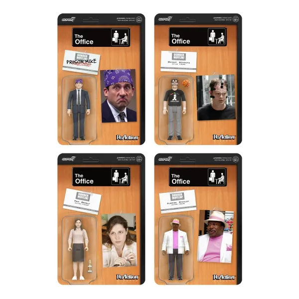 Super7 The Office Reaction Figures Wave 2 - Michael Scott (Prison Mike), Dwight Schrute (Basketball), Stanley Hudson (Florida), Pam Beesly (Dundie)| The Office